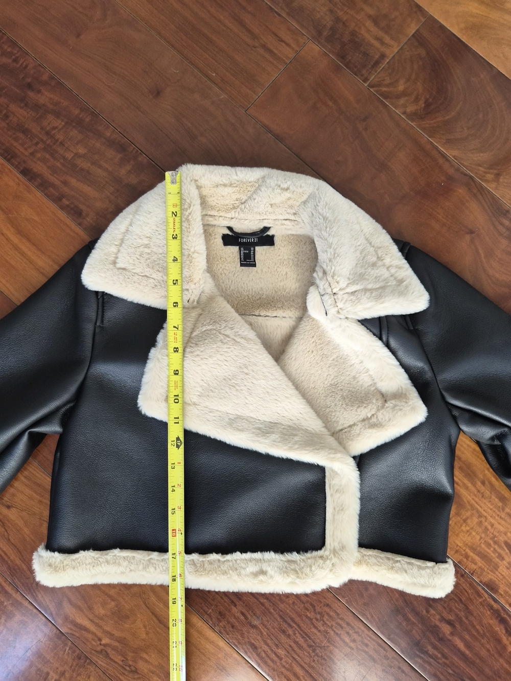 Forever 21 Cropped Faux Fur Moto Jacket Black/Cream XS - Picture 8 of 14